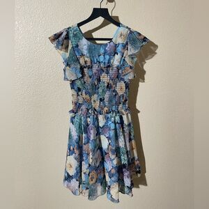 Zoe Ltd Blue and Pink Floral Kids Dress